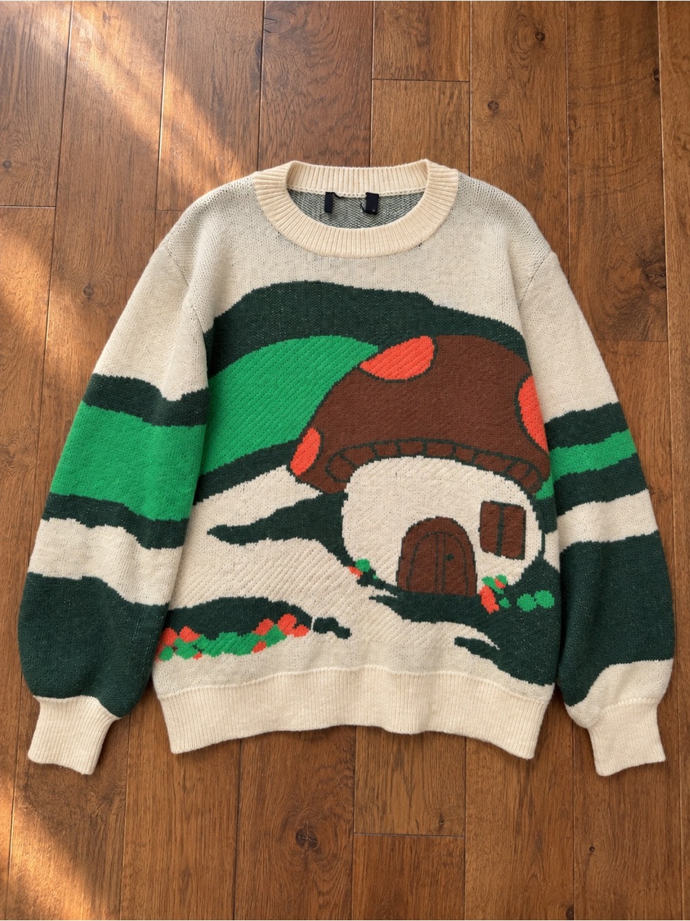 Cider Oversized Cream Mushroom Graphic Crewneck Sweater Sz S NWOT